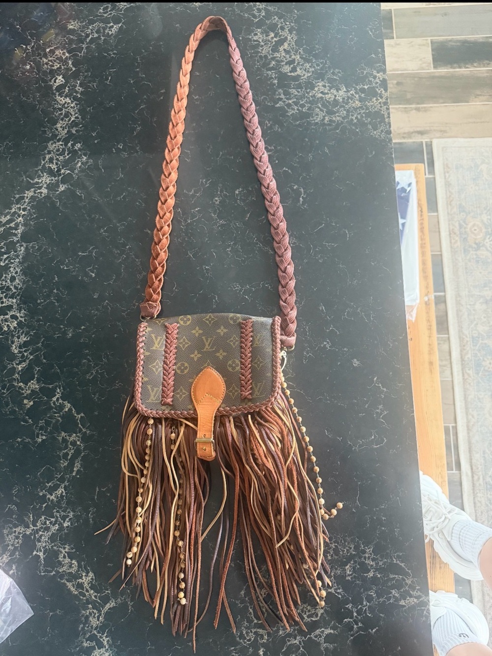 Fringed Brown Leather Crossbody Bag